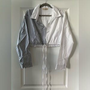 Stylish Blue and White Cropped Shirt